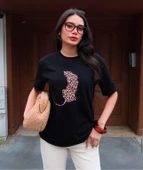 Leopar Hayvan Baskılı Oversıze Kadın T-SHIRT - 9