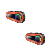 2 ADET Q08 2X 1000m Telsiz Mesafeli Özellikli 2 Kişi Bağlantılı Bluetooth Kask Kulaklık Ekranlı Fenerli Mü - 1