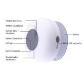 Su Geçirmez Mini Bluetooth Duş Hoparlörü (Beyaz) - 3