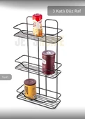 Mutfak Rafı Paslanmaz Banyo Rafı Baharatlık 3 Katlı Köşelik Şampuanlık Siyah thumbnail 2