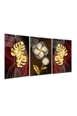 Gold Çiçekler Triple Miyrem-Cam Tablo - 2
