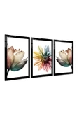 Renkli Çiçekler Triple Miyrem-Cam Tablo - 2