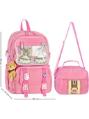 Waddell Kawaii Kore Tarzı Aksesuarlı İlkokul Sırt ve Beslenme Çantası Pembe 25001 - 1