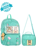 Waddell Kawaii Kore Tarzı Aksesuarlı İlkokul Sırt ve Beslenme Çantası Su Yeşili 25001 - 2