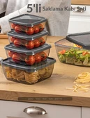 5’li Set Kare Saklama Kabı Seti BPA Free Erzak Kabı Bakliyat Saklama Kapları Buzdolabı Kabı - 1