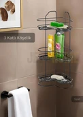 Banyo Rafı Mutfak Rafı Paslanmaz Baharatlık 3 Katlı Köşelik Şampuanlık Siyah thumbnail 1