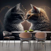 Sevgi Dolu Kedi Temalı Duvar Kağıdı Baskı - 5