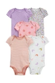 Carters Renkli Layette Kız Bebek Kısa Kollu Body 5'li Paket 1R885510R - 1