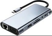 Alfalink Type-C to Usb 11in1 Çevirici Çoğaltıcı Hub Adaptör(Lan+Type-C+SD Card+USBx4+Audio+HDMI+VGA) - 4