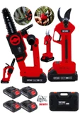 DAFLONG YENİ NESİL KÖMÜRSÜZ MOTOR OTOMATİK YAĞLI 4 BATARYALI 2'Lİ MAKAS+DAL BUDAMA SETİ - 1