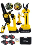 DAFLONG YENİ NESİL KÖMÜRSÜZ MOTOR OTOMATİK YAĞLI 4 BATARYALI 2'Lİ MAKAS+DAL BUDAMA SETİ - 1