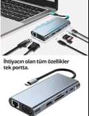 Alfalink Type-C to Usb 11in1 Çevirici Çoğaltıcı Hub Adaptör(Lan+Type-C+SD Card+USBx4+Audio+HDMI+VGA) - 6