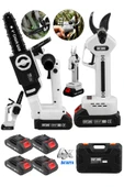 DAFLONG YENİ NESİL KÖMÜRSÜZ MOTOR OTOMATİK YAĞLI 4 BATARYALI 2'Lİ MAKAS+DAL BUDAMA SETİ-W - 1