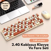 Polham 2.4Ghz Kablosuz Retro Klavye ve Mouse Seti, Tak Çalıştır Tüm Cihazlara Uyumlu Klavye Mouse Seti - 8