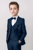 Erkek Çocuk Blazer Ceketli, Cepken Yelekli Lacivert Takım Elbise 10-16 Yaş - 4