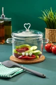 Tilbe Home Figürlü Still Cam Tencere Borosilikat Isıya Dayanıklı Ocaküstü Kulplu Şeffaf Tencere 1900 ml - 2