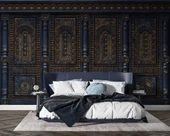 3 Boyutlu Altın Motif Lacivert Panel Duvar Kağıdı Baskı thumbnail 2