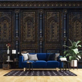 3 Boyutlu Altın Motif Lacivert Panel Duvar Kağıdı Baskı thumbnail 1