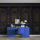 3 Boyutlu Altın Motif Lacivert Panel Duvar Kağıdı Baskı thumbnail 4