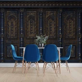 3 Boyutlu Altın Motif Lacivert Panel Duvar Kağıdı Baskı thumbnail 5