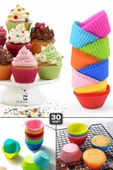 Tilbe Home 30 Adet Silikon Muffin Kek Kapsülü Yeniden Kullanılabilir Cupcake Browni Kek Kalıbı Renkli - 1