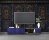 3 Boyutlu Altın Motif Lacivert Panel Duvar Kağıdı Baskı thumbnail 3