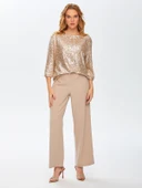 Faik Sönmez Minimalist Midi Kadın Pantolon - Pullu Detay, Geniş Paça thumbnail 1