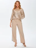 Faik Sönmez Minimalist Midi Kadın Pantolon - Pullu Detay, Geniş Paça thumbnail 7