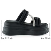 Erkan Saçmacı Siyah Dolgu Taban Gümüş Taşlı Bantlı Platform Terlik - 2