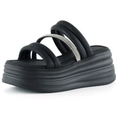 Erkan Saçmacı Siyah Dolgu Taban Gümüş Taşlı Bantlı Platform Terlik - 1