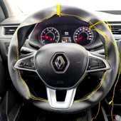 DİKİŞLİ DİREKSİYON KILIFI SİYAH DERİ SARI YÜZÜK SARI DİKİŞLİ RENAULT EXPRESS İÇİN - 3