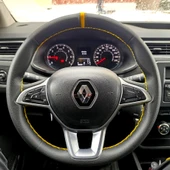 DİKİŞLİ DİREKSİYON KILIFI SİYAH DERİ SARI YÜZÜK SARI DİKİŞLİ RENAULT EXPRESS İÇİN - 1