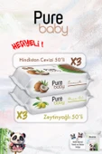 3 X Zeytinyağlı ve 3 X Hindistan Cevizli Pure Baby Islak Mendil Paketi 50'li ve ROSIE - 1