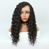 Siyah Yoğun Dalgalı Orta Boy Fiber Sentetik Tül Peruk thumbnail 2