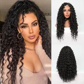 Siyah Yoğun Dalgalı Orta Boy Fiber Sentetik Tül Peruk thumbnail 1