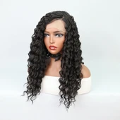 Siyah Yoğun Dalgalı Orta Boy Fiber Sentetik Tül Peruk thumbnail 4