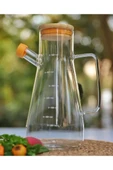 900 ml Bambu Kapaklı Cam Yağdanlık Borosilikat Sızdırmaz Yağlık Sirkelik Yağ Şişesi Sosluk - 2