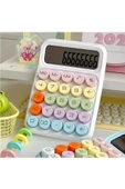 12 Haneli Geniş LCD Ekran Yuvarlak Düğme Sevimli Şeker Renkli Hesap Makinesi Beyaz - 2