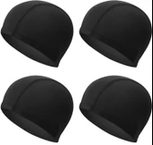 4 Adet Siyah Likralı Bez Bone Havuz Bonesi Deniz Yüzücü Bonesi (Tüm Yaşlara Uygun) - 1