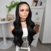 Siyah Fiber Sentetik Geniş Dalgalı Tül Peruk thumbnail 3