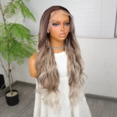 Rus Kumralı Beyaz Platin Ombreli ve Röfleli Tül Peruk thumbnail 3