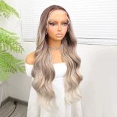 Rus Kumralı Beyaz Platin Ombre  ve Röfleli Fiber Sentetik Geniş Dalgalı Tül Peruk thumbnail 3