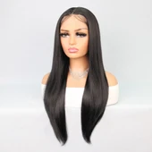 Fiber Sentetik Siyah Düz Tül Peruk thumbnail 4