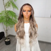 Rus Kumralı Beyaz Platin Ombreli ve Röfleli Tül Peruk thumbnail 2