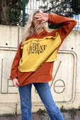 Nisanca Uzun Kollu Collage Unisex Turuncu Oversize Sweatshirt - 6