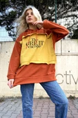 Nisanca Uzun Kollu Collage Unisex Turuncu Oversize Sweatshirt - 2