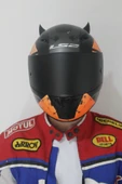 mstories Motosiklet Kask Şeytan Boynuzu Süsü Aksesuarı Parlak Siyah Aparat - Orta - 1