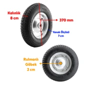 Havalı Dublex El Arabası Yük Taşıma Tekeri Siboplu Bilyeli Rulmanlı 370x80 mm Çelik Jant Tekerlek - 3