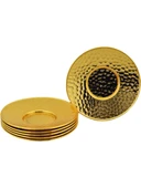 Metal 6 Kişilik Altın Renkli Dövme Yuvarlak Çay Tabağı - 1