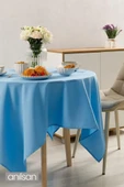Açık Mavi Leke Tutmaz Yuvarlak Masa Örtüsü – Dayanıklı ve Kolay Temizlenebilir Masa Örtüsü - 2